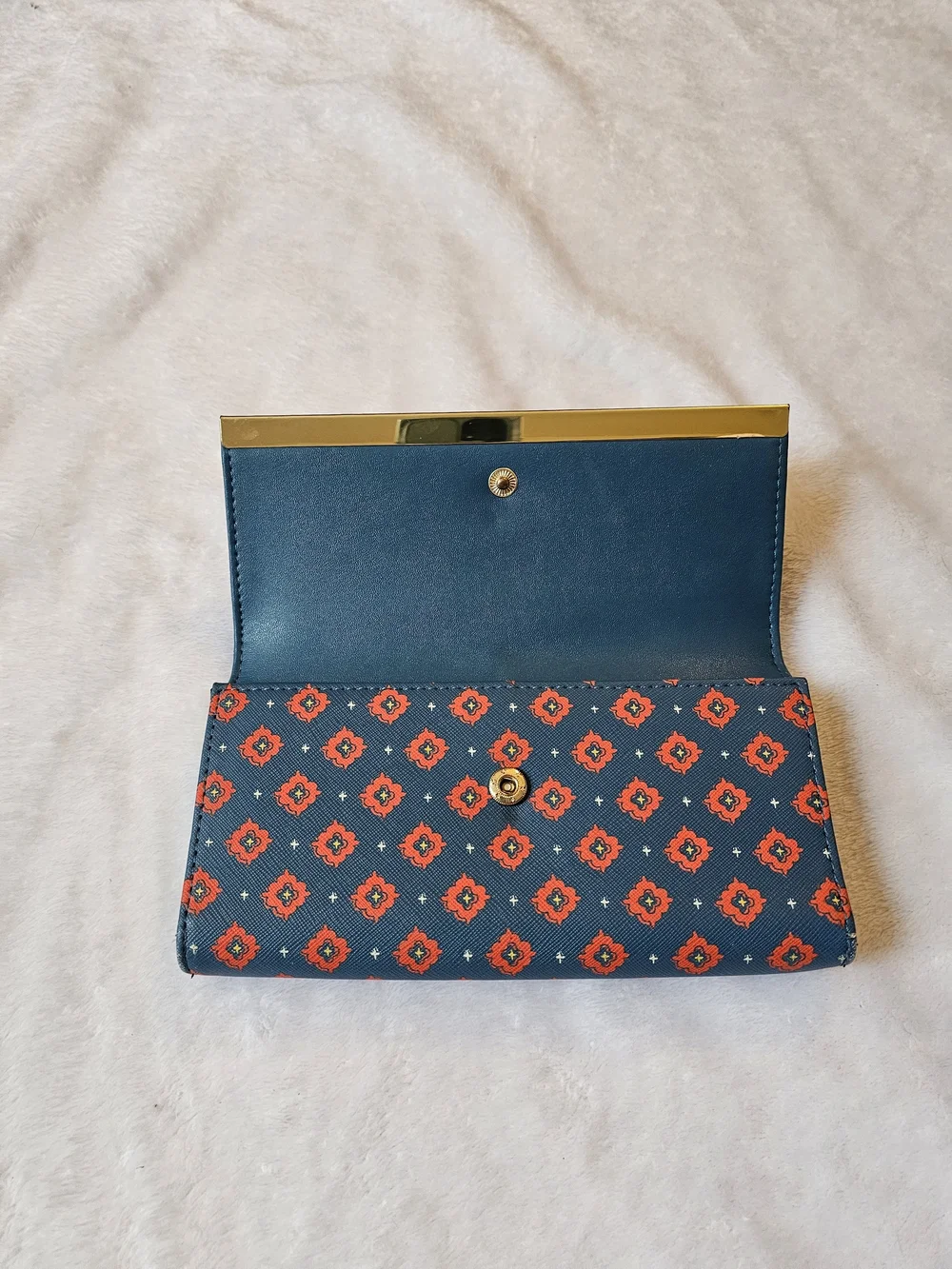 Blue Pattern Wallet with Gold Accent